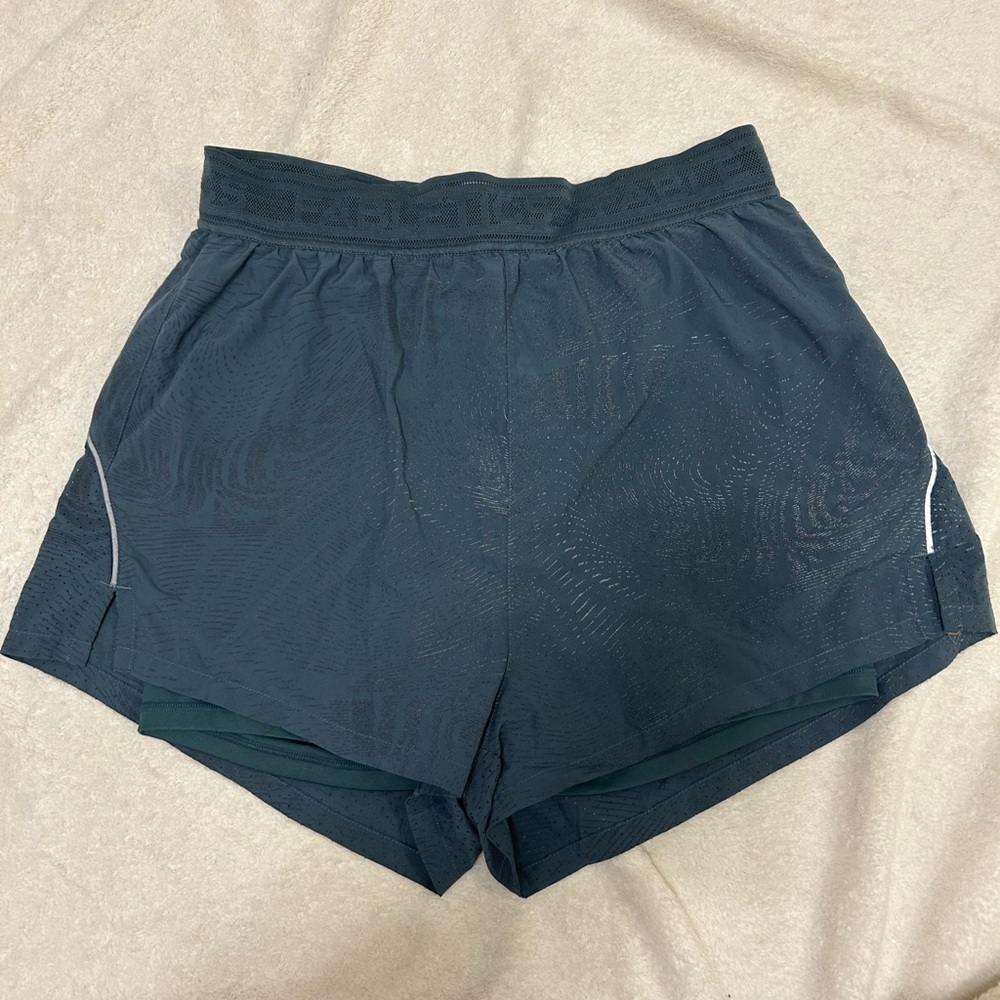 Teal Reflective Fabletics Running Shorts With Built-In Shorts